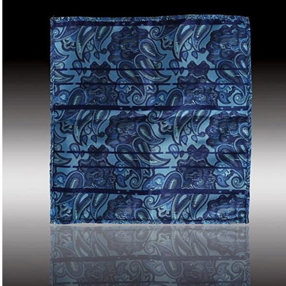 Men Mens Pocket Square & Cufflinks Set Paisley Blue